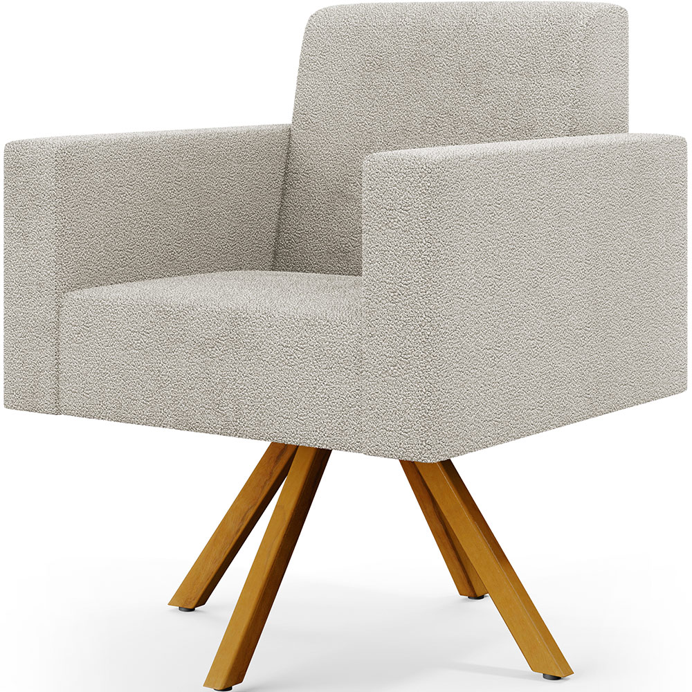 Kit 02 Poltronas Giratórias Sala de Estar Base de Madeira Helô L02 Bouclê Creme - Lyam Decor