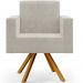 Kit 02 Poltronas Giratórias Sala de Estar Base de Madeira Helô L02 Bouclê Creme - Lyam Decor