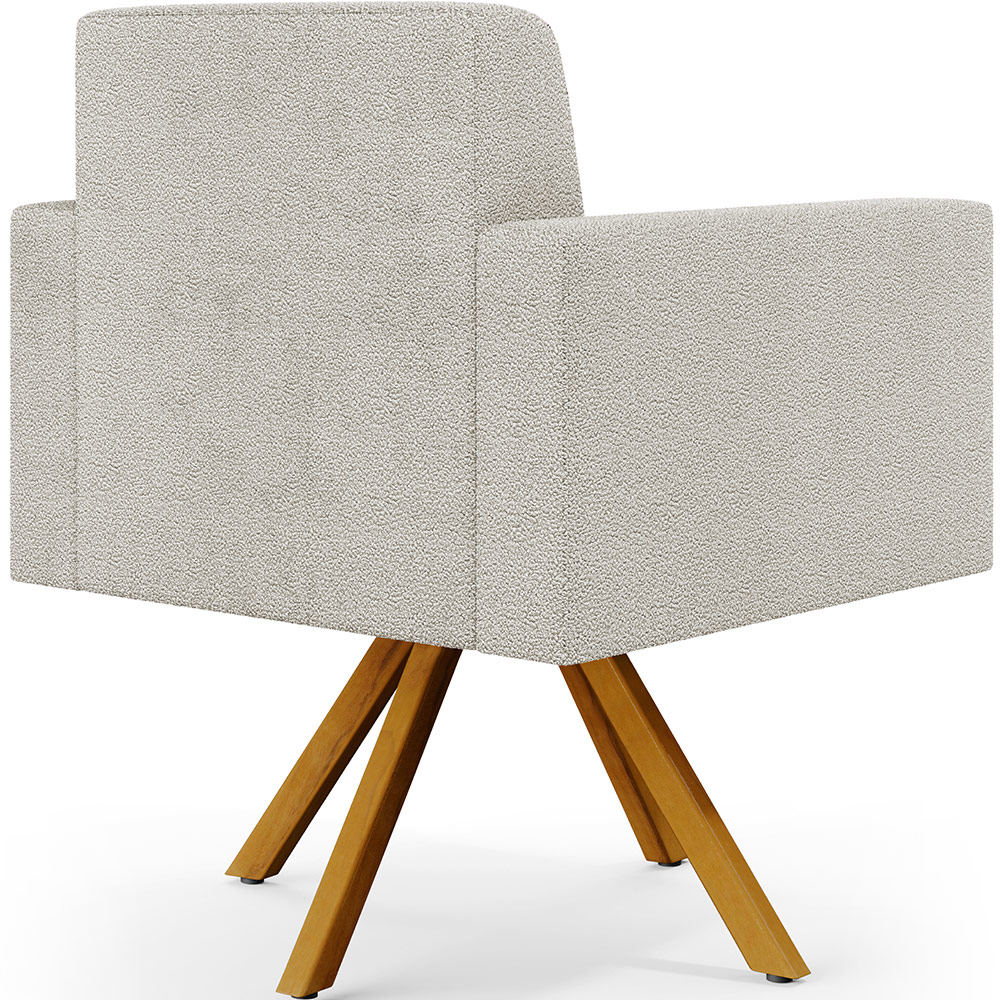 Kit 02 Poltronas Giratórias Sala de Estar Base de Madeira Helô L02 Bouclê Creme - Lyam Decor