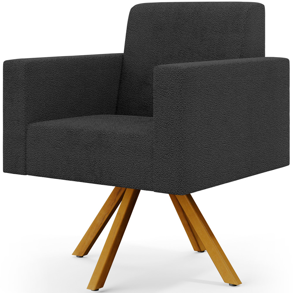 Kit 02 Poltronas Giratórias Sala de Estar Base de Madeira Helô L02 Bouclê Preto - Lyam Decor