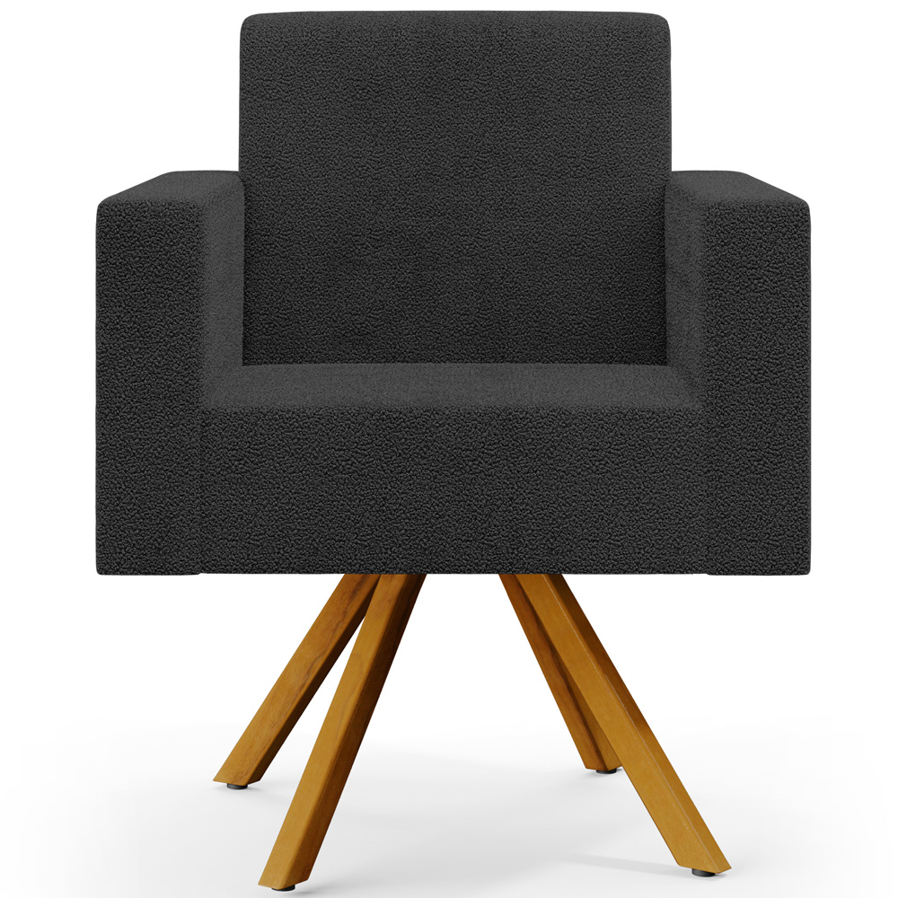 Kit 02 Poltronas Giratórias Sala de Estar Base de Madeira Helô L02 Bouclê Preto - Lyam Decor