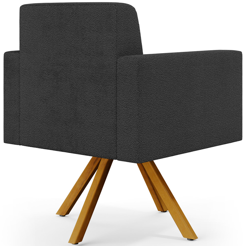 Kit 02 Poltronas Giratórias Sala de Estar Base de Madeira Helô L02 Bouclê Preto - Lyam Decor