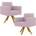 Kit 02 Poltronas Giratórias Sala de Estar Base de Madeira Helô L02 Bouclê Rosê - Lyam Decor