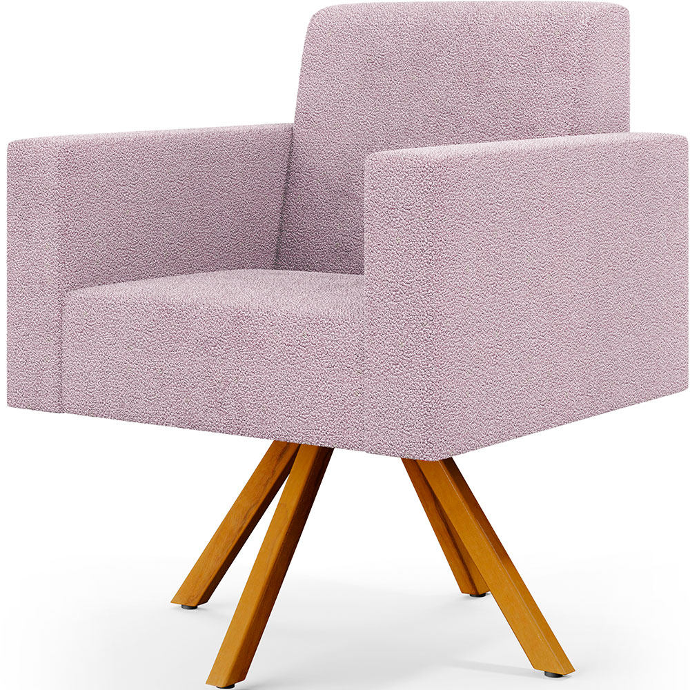 Kit 02 Poltronas Giratórias Sala de Estar Base de Madeira Helô L02 Bouclê Rosê - Lyam Decor