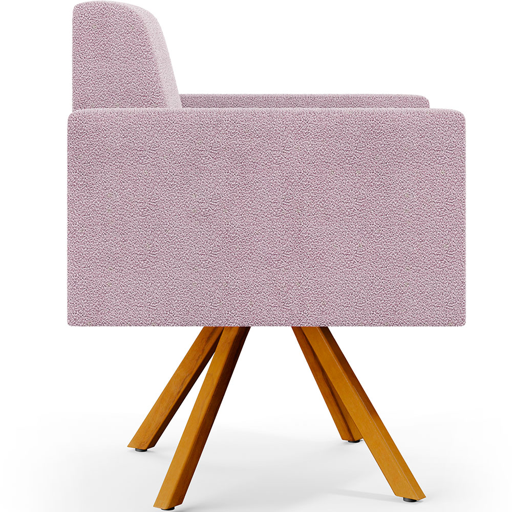 Kit 02 Poltronas Giratórias Sala de Estar Base de Madeira Helô L02 Bouclê Rosê - Lyam Decor