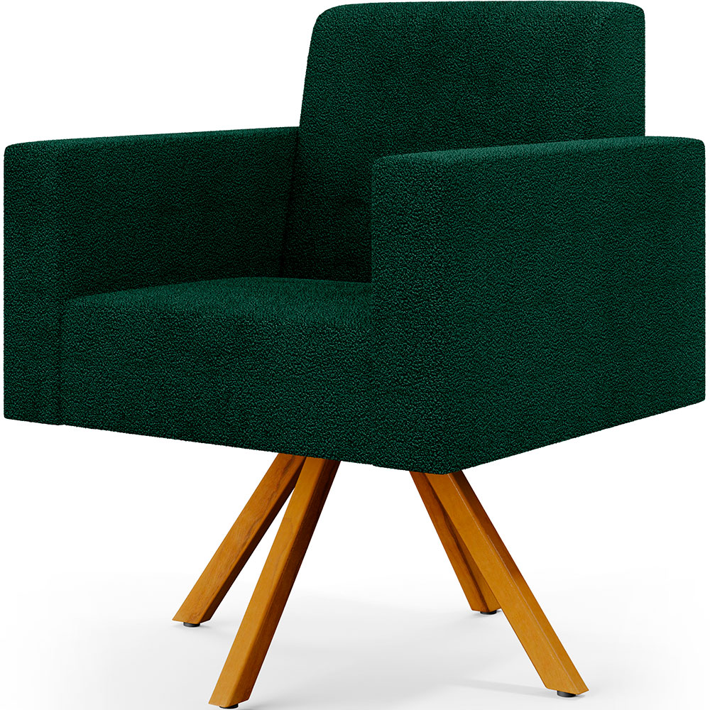 Kit 02 Poltronas Giratórias Sala de Estar Base de Madeira Helô L02 Bouclê Verde - Lyam Decor