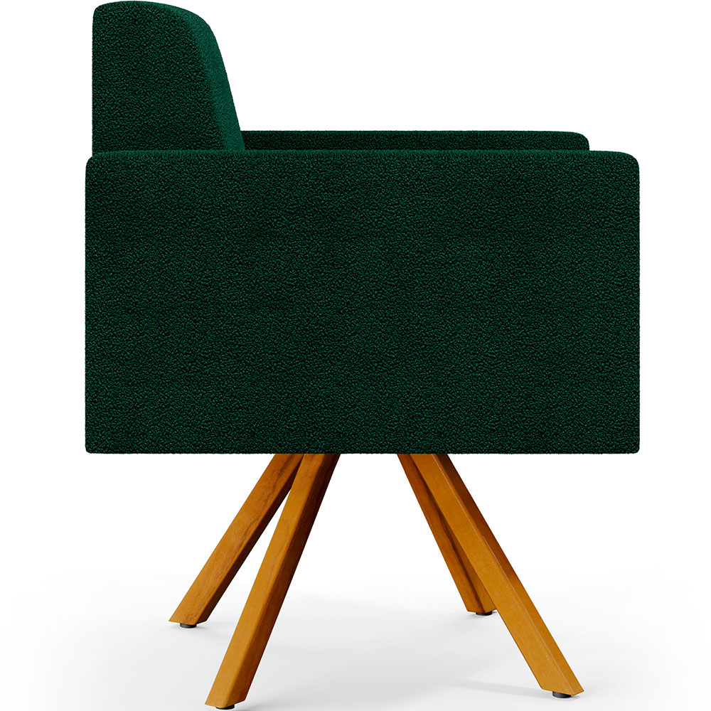 Kit 02 Poltronas Giratórias Sala de Estar Base de Madeira Helô L02 Bouclê Verde - Lyam Decor