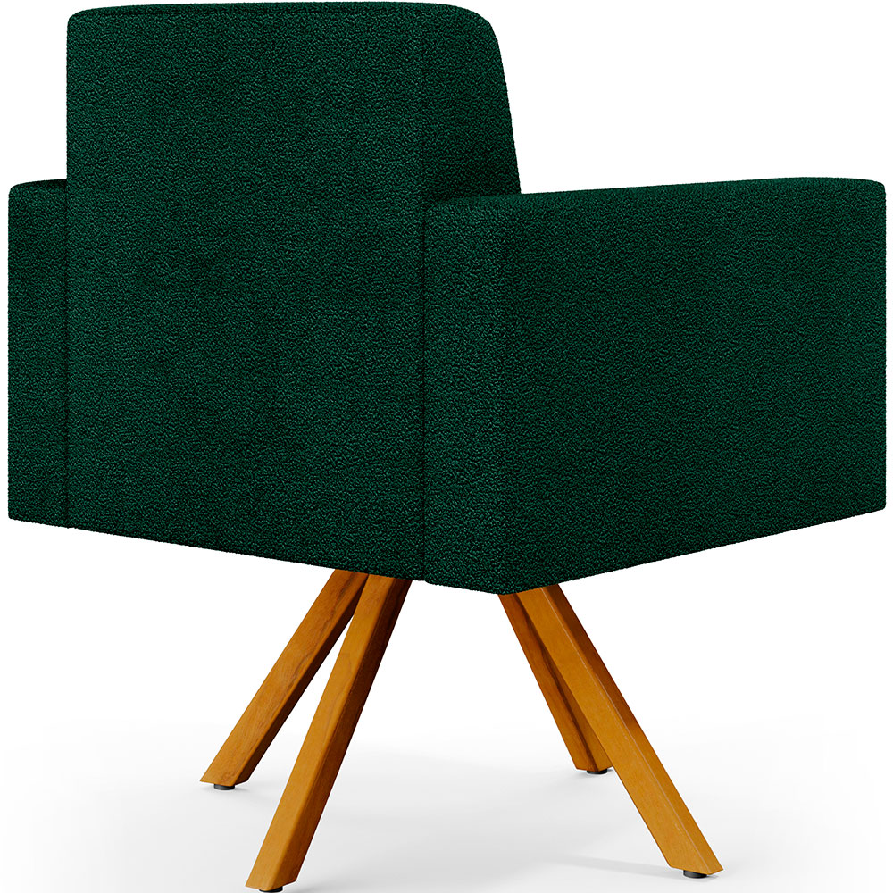 Kit 02 Poltronas Giratórias Sala de Estar Base de Madeira Helô L02 Bouclê Verde - Lyam Decor