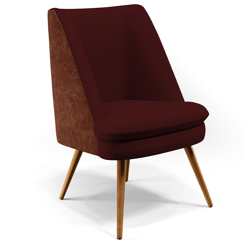 Kit 02 Poltronas Pérsia Fixa Pés Palito D02 Veludo Marsala C-278 Corano Marrom B-38 - Lyam Decor