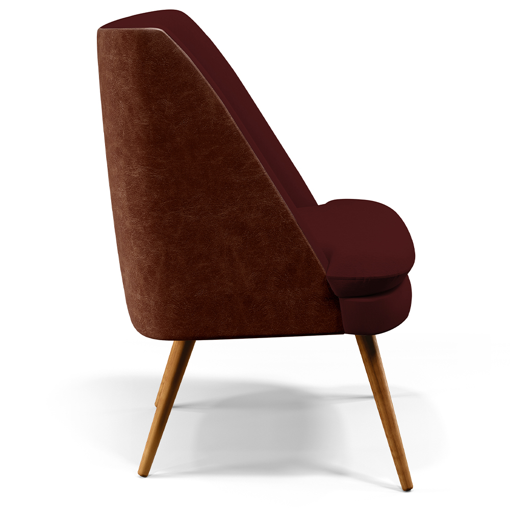 Kit 02 Poltronas Pérsia Fixa Pés Palito D02 Veludo Marsala C-278 Corano Marrom B-38 - Lyam Decor