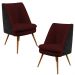 Kit 02 Poltronas Pérsia Fixa Pés Palito D02 Veludo Marsala C-278 Corano Preto B-97 - Lyam Decor