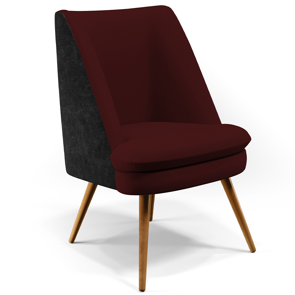 Kit 02 Poltronas Pérsia Fixa Pés Palito D02 Veludo Marsala C-278 Corano Preto B-97 - Lyam Decor