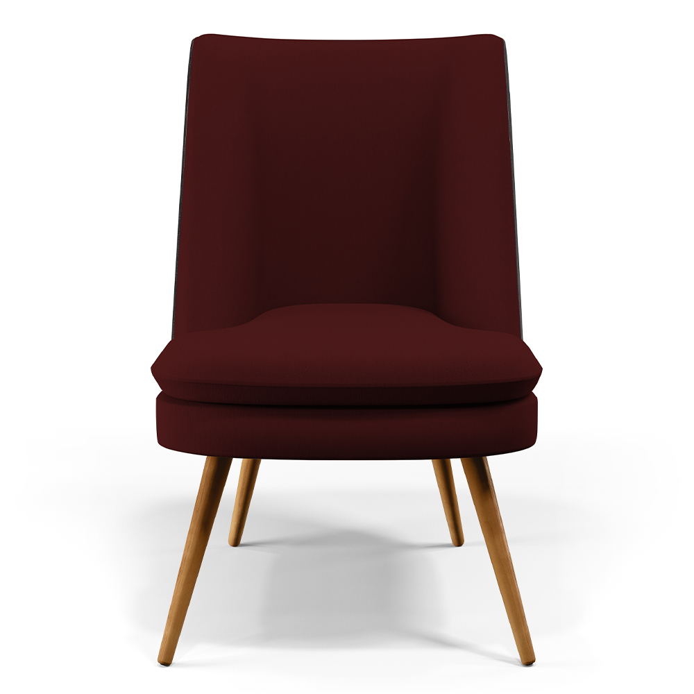 Kit 02 Poltronas Pérsia Fixa Pés Palito D02 Veludo Marsala C-278 Corano Preto B-97 - Lyam Decor