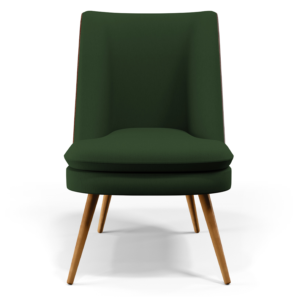 Kit 02 Poltronas Pérsia Pés Palito D02 Linho Verde Musgo C-117 Corano Marrom B-38 - Lyam Decor