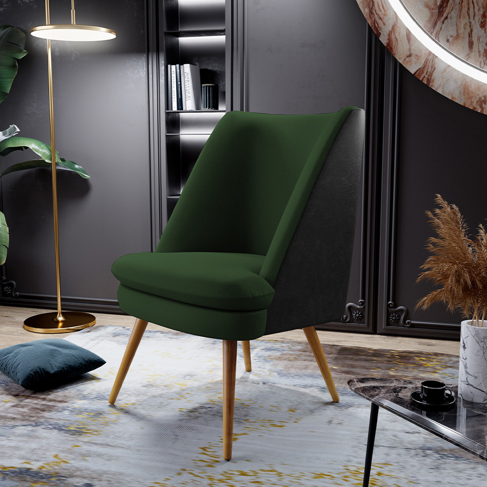 Kit 02 Poltronas Pérsia Pés Palito D02 Linho Verde Musgo C-117 Corano Preto B-97 - Lyam Decor