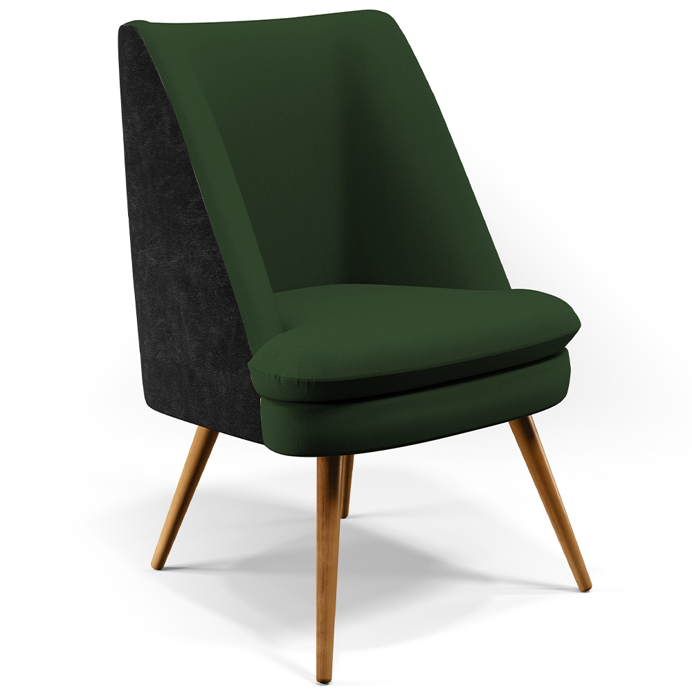 Kit 02 Poltronas Pérsia Pés Palito D02 Linho Verde Musgo C-117 Corano Preto B-97 - Lyam Decor