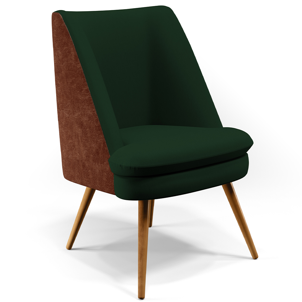 Kit 02 Poltronas Pérsia Pés Palito D02 Veludo Verde Musgo C-303 Corano Marrom B-38 - Lyam Decor