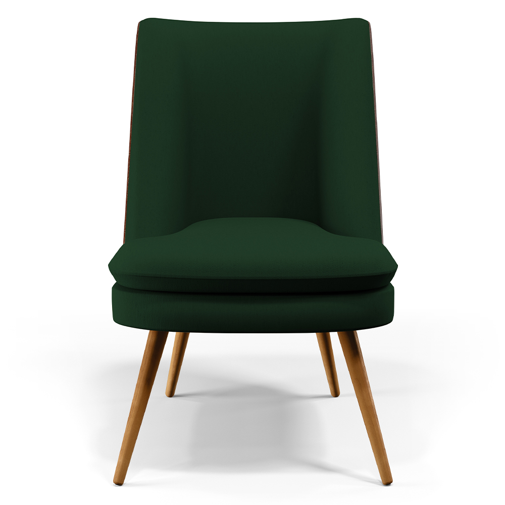 Kit 02 Poltronas Pérsia Pés Palito D02 Veludo Verde Musgo C-303 Corano Marrom B-38 - Lyam Decor