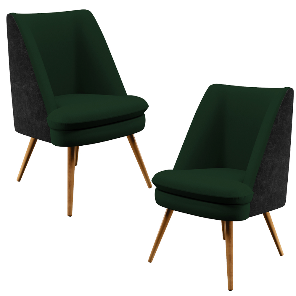 Kit 02 Poltronas Pérsia Pés Palito D02 Veludo Verde Musgo C-303 Corano Preto B-97 - Lyam Decor