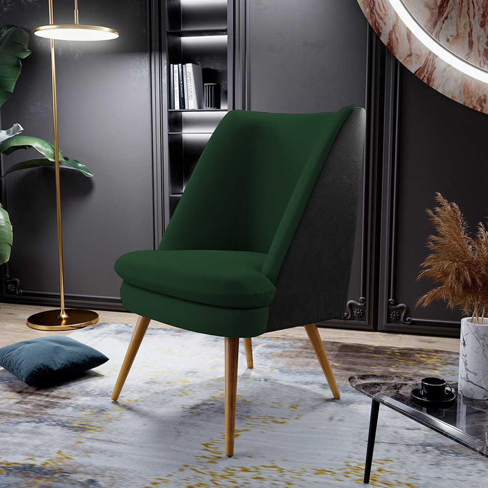 Kit 02 Poltronas Pérsia Pés Palito D02 Veludo Verde Musgo C-303 Corano Preto B-97 - Lyam Decor