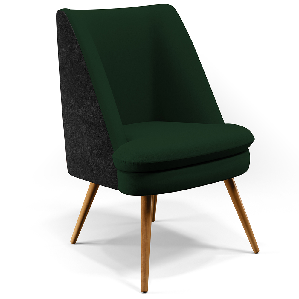 Kit 02 Poltronas Pérsia Pés Palito D02 Veludo Verde Musgo C-303 Corano Preto B-97 - Lyam Decor
