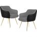 Kit 02 Poltronas Pés Palito D'Ouro Jade D02 Linho Cinza C-416 Tressê Corano Preto - Lyam Decor