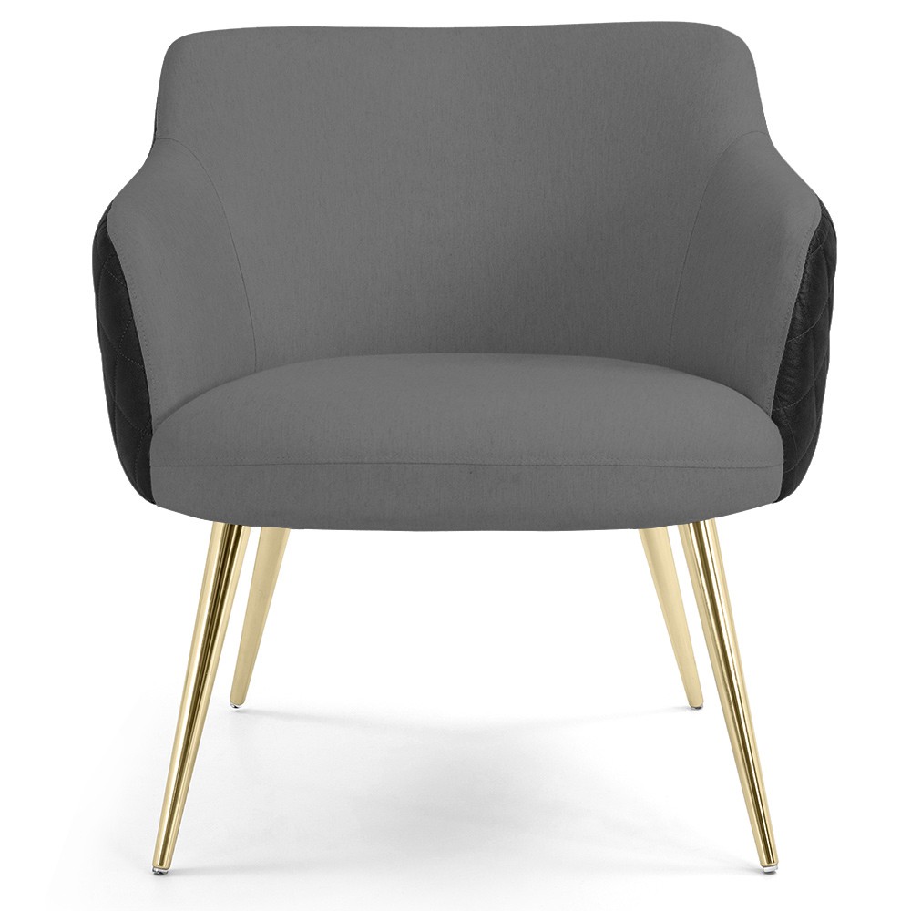 Kit 02 Poltronas Pés Palito D'Ouro Jade D02 Linho Cinza C-416 Tressê Corano Preto - Lyam Decor