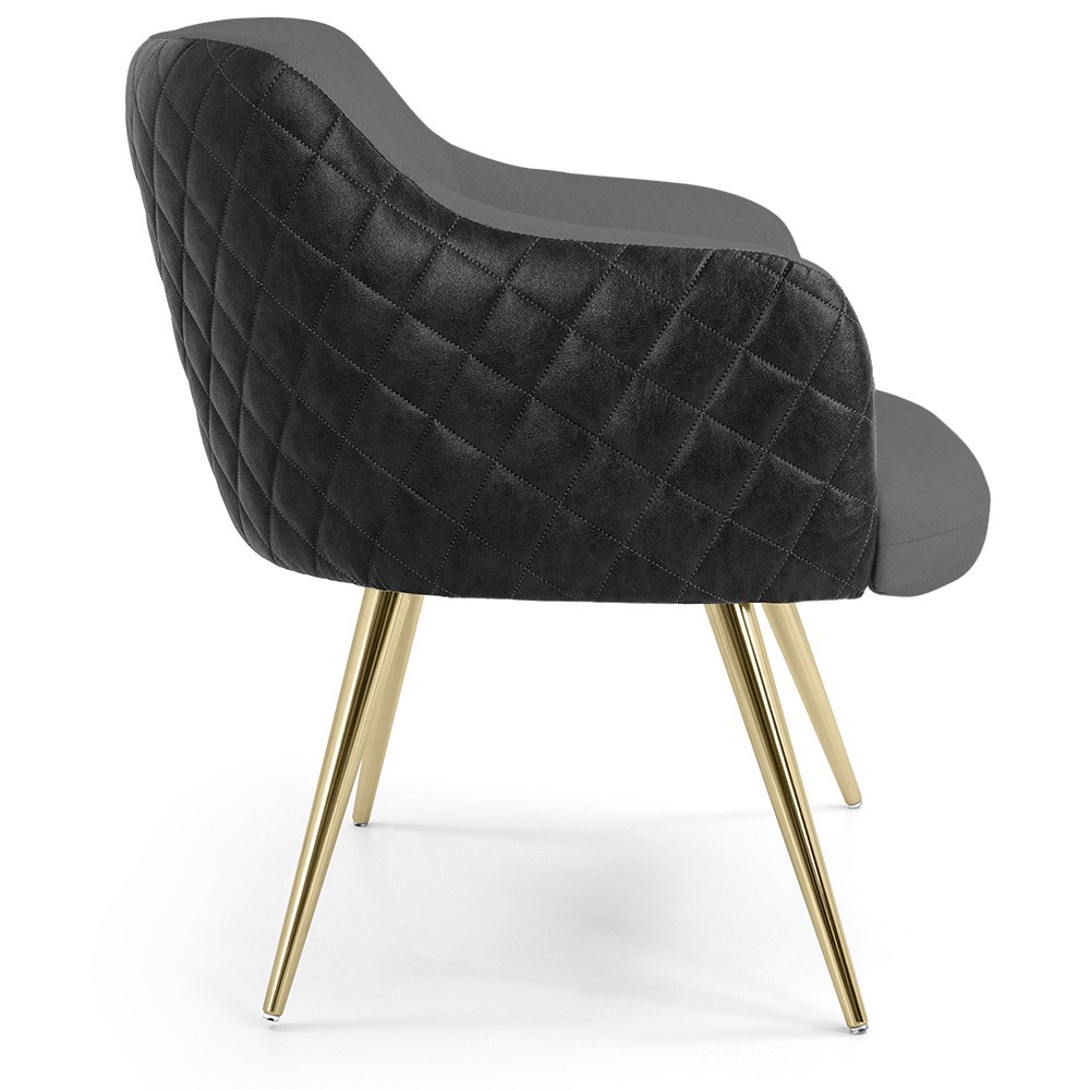 Kit 02 Poltronas Pés Palito D'Ouro Jade D02 Linho Cinza C-416 Tressê Corano Preto - Lyam Decor