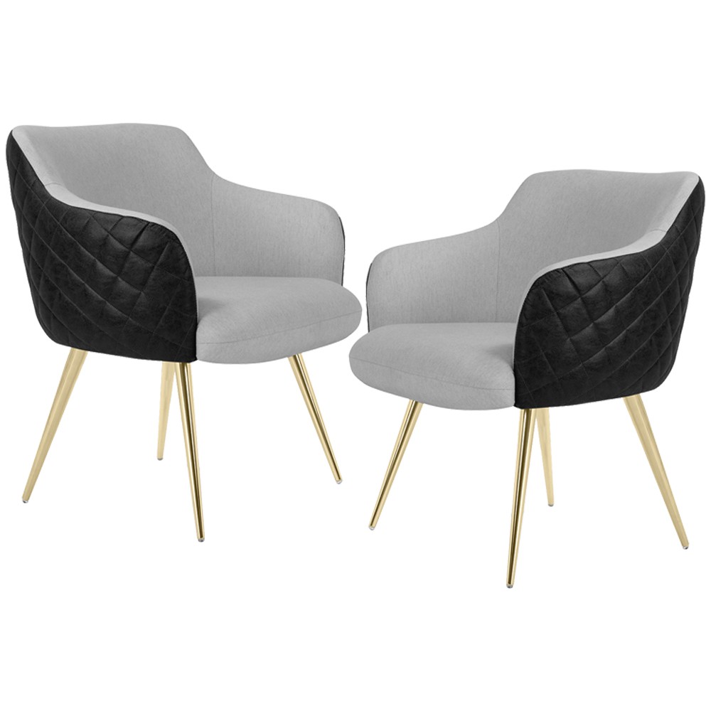 Kit 02 Poltronas Pés Palito D'Ouro Jade D02 Linho Cinza D-315 Tressê Corano Preto - Lyam Decor