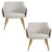 Kit 02 Poltronas Pés Palito New Bronze Jade D02 Linho Bege C-107 Tressê Corano Marrom - Lyam Decor