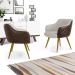 Kit 02 Poltronas Pés Palito New Bronze Jade D02 Linho Bege C-107 Tressê Corano Marrom - Lyam Decor