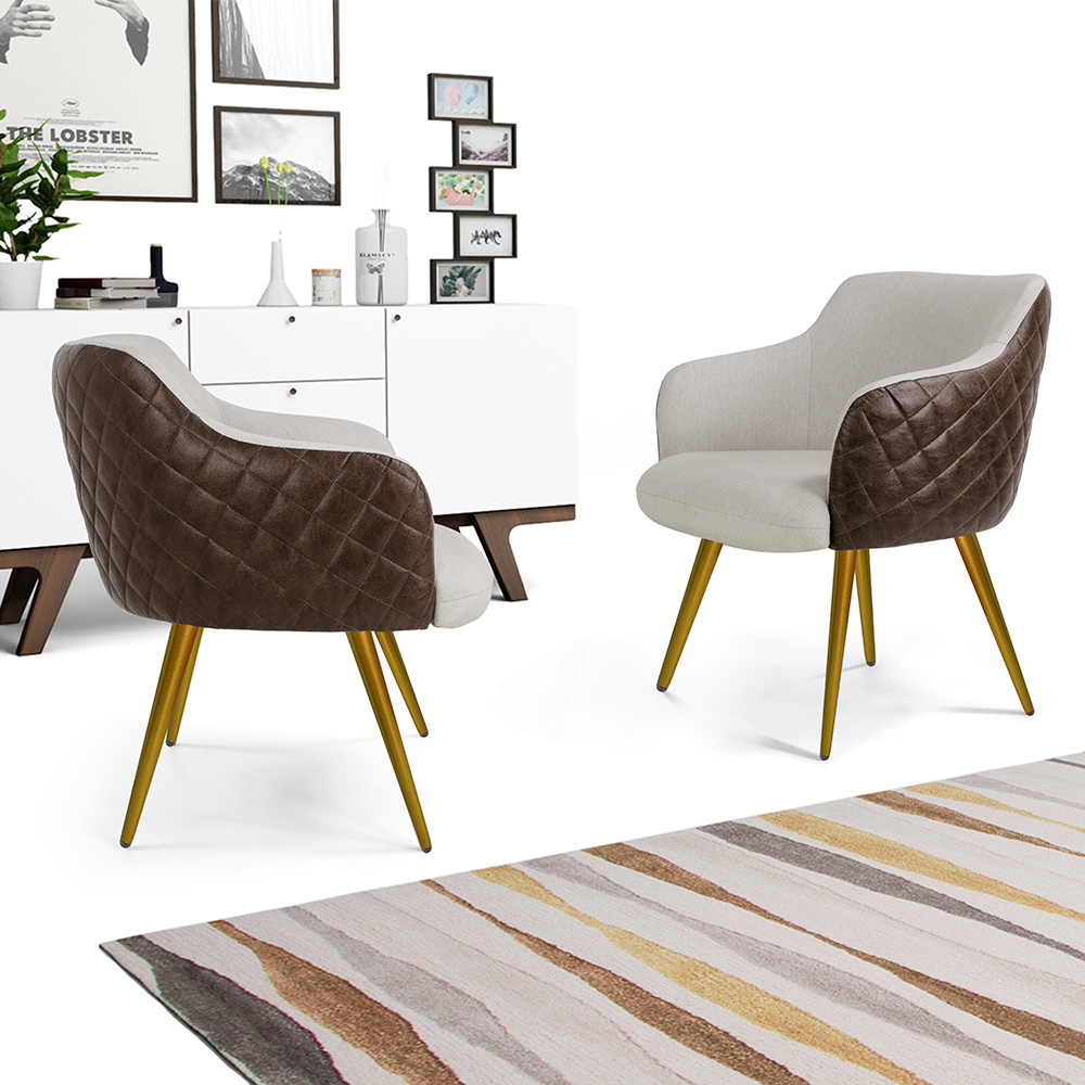 Kit 02 Poltronas Pés Palito New Bronze Jade D02 Linho Bege C-107 Tressê Corano Marrom - Lyam Decor
