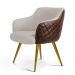 Kit 02 Poltronas Pés Palito New Bronze Jade D02 Linho Bege C-107 Tressê Corano Marrom - Lyam Decor
