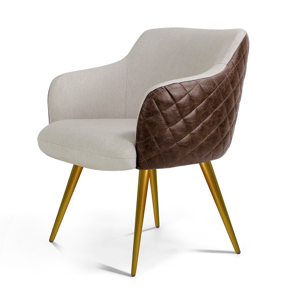 Kit 02 Poltronas Pés Palito New Bronze Jade D02 Linho Bege C-107 Tressê Corano Marrom - Lyam Decor