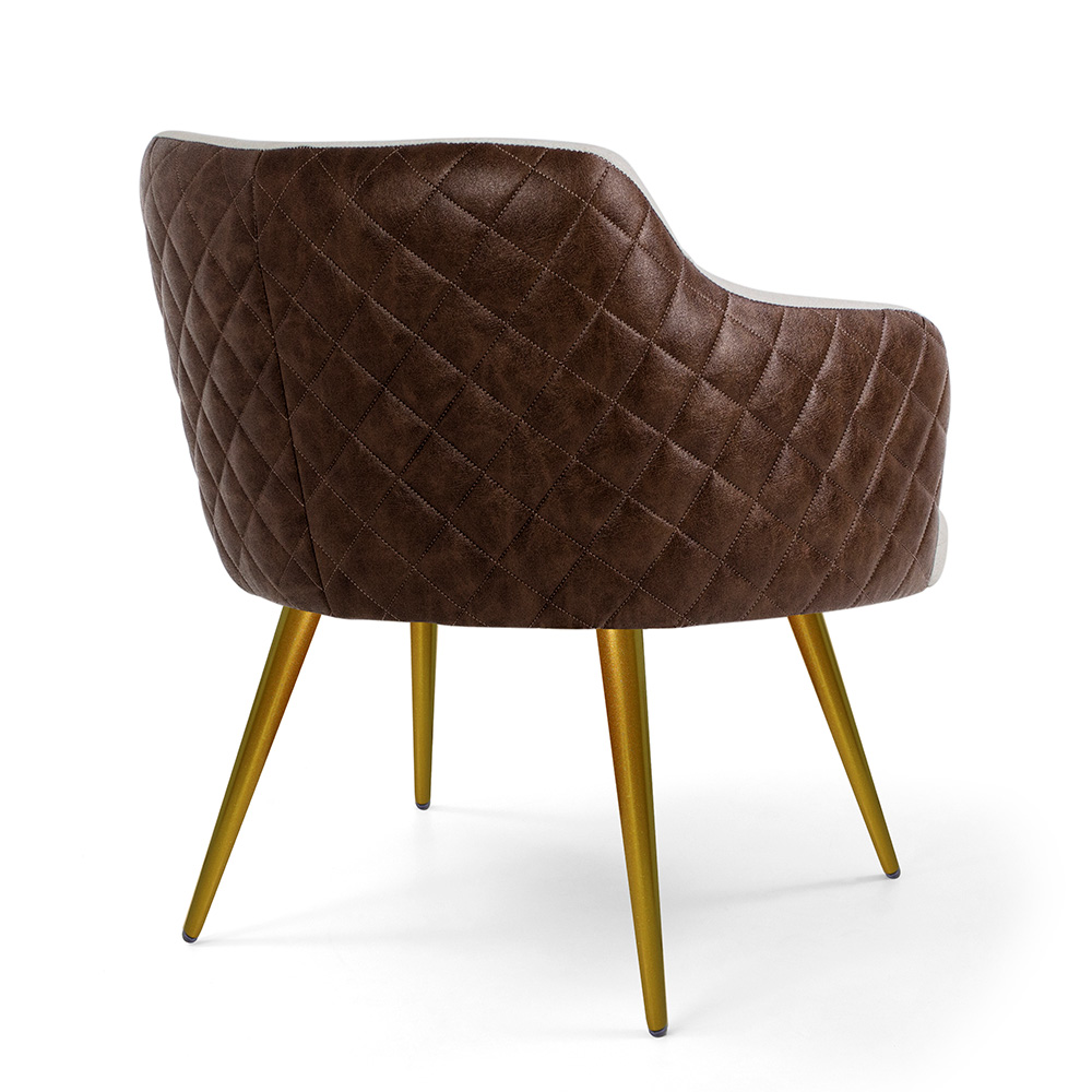 Kit 02 Poltronas Pés Palito New Bronze Jade D02 Linho Bege C-107 Tressê Corano Marrom - Lyam Decor