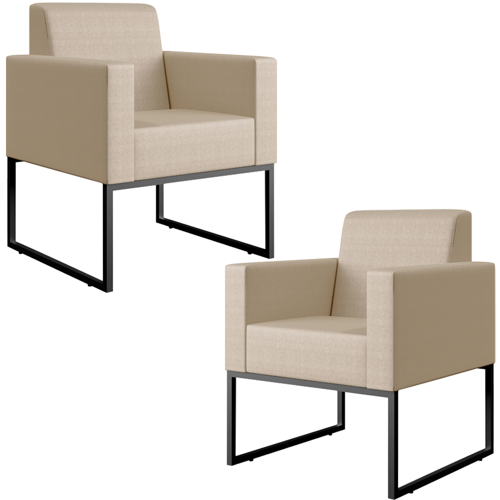 Kit 02 Poltronas Para Sala De Estar Base Fixa De Metal Helô L02 Facto Pérola Metalizado - Lyam Decor