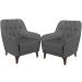 Kit 02 Poltronas Para Sala De Estar Com Tachas Base Fixa Blenda M03 Linho Chumbo - Lyam Decor