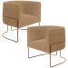 Kit 02 Poltronas Para Sala De Estar Decorativa Fixa Base Aço New Cobre Betina D02 Bouclê Mostarda - Lyam Decor
