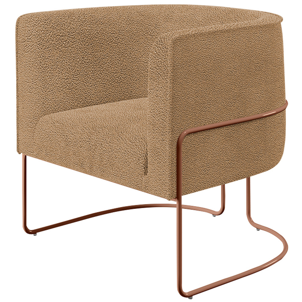 Kit 02 Poltronas Para Sala De Estar Decorativa Fixa Base Aço New Cobre Betina D02 Bouclê Mostarda - Lyam Decor