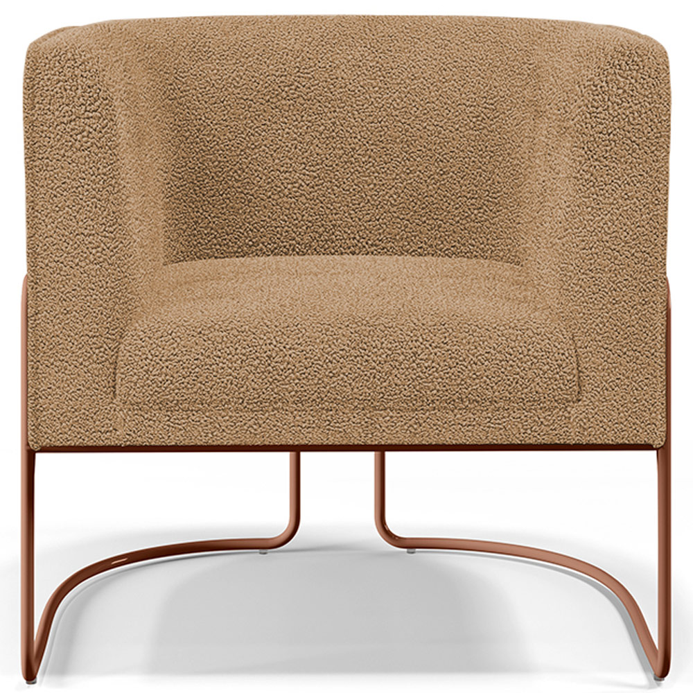 Kit 02 Poltronas Para Sala De Estar Decorativa Fixa Base Aço New Cobre Betina D02 Bouclê Mostarda - Lyam Decor