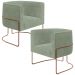 Kit 02 Poltronas Para Sala De Estar Decorativa Fixa Base Aço New Cobre Betina D02 Bouclê Oliva - Lyam Decor