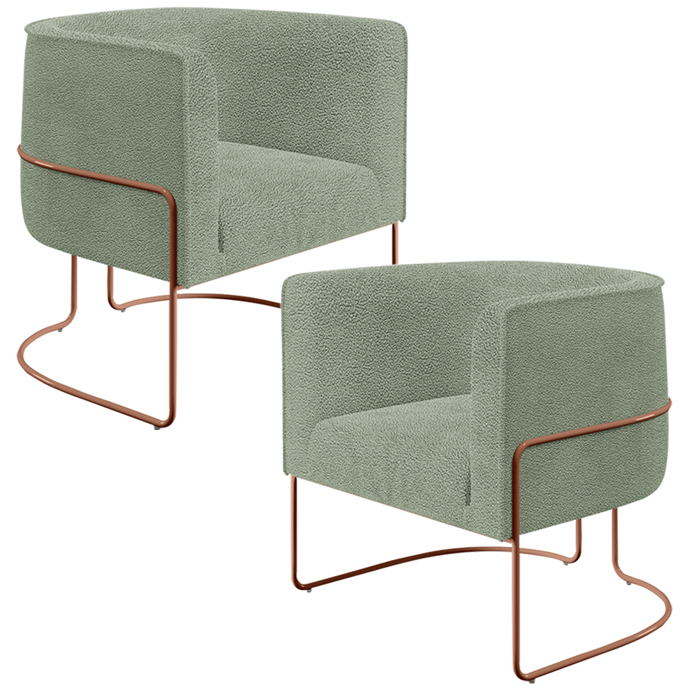 Kit 02 Poltronas Para Sala De Estar Decorativa Fixa Base Aço New Cobre Betina D02 Bouclê Oliva - Lyam Decor