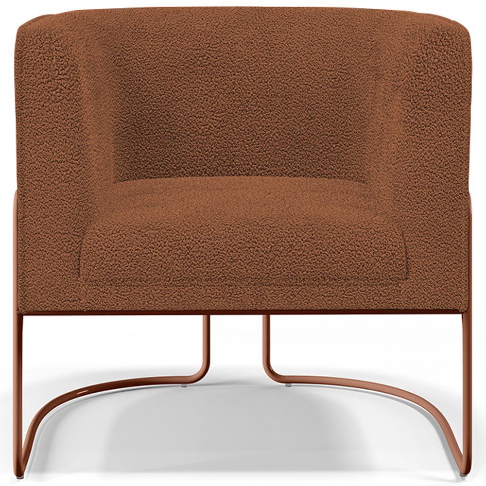 Kit 02 Poltronas Para Sala De Estar Decorativa Fixa Base Aço New Cobre Betina D02 Bouclê Terracota - Lyam Decor