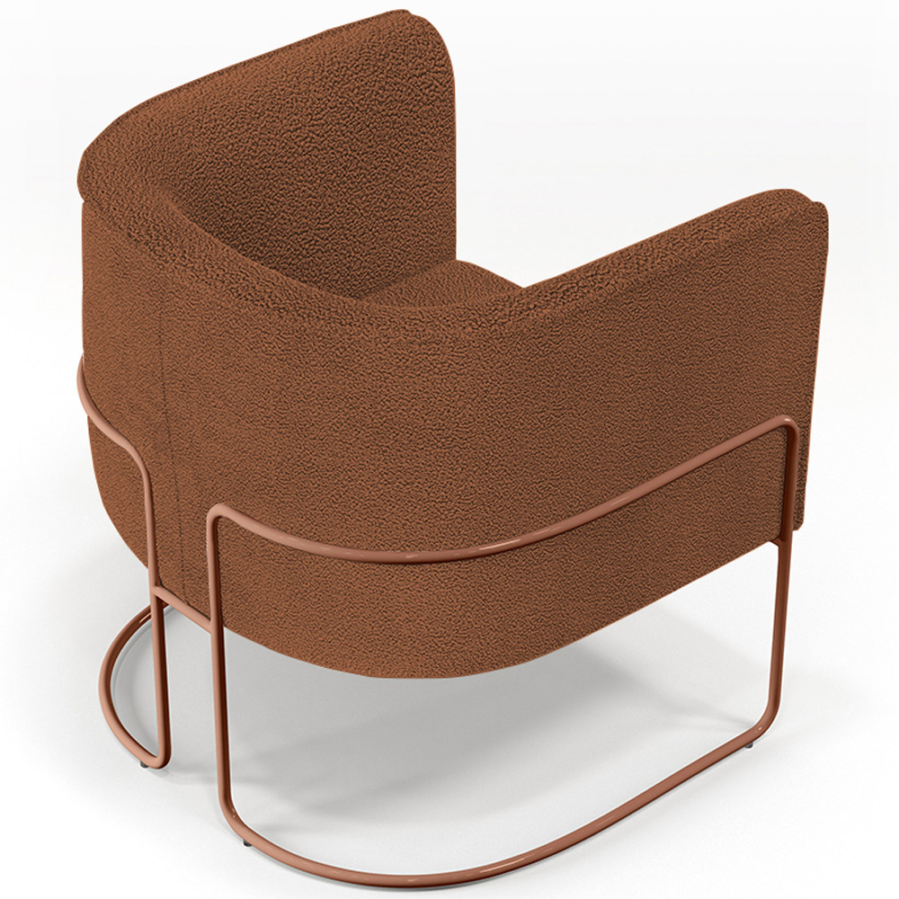 Kit 02 Poltronas Para Sala De Estar Decorativa Fixa Base Aço New Cobre Betina D02 Bouclê Terracota - Lyam Decor