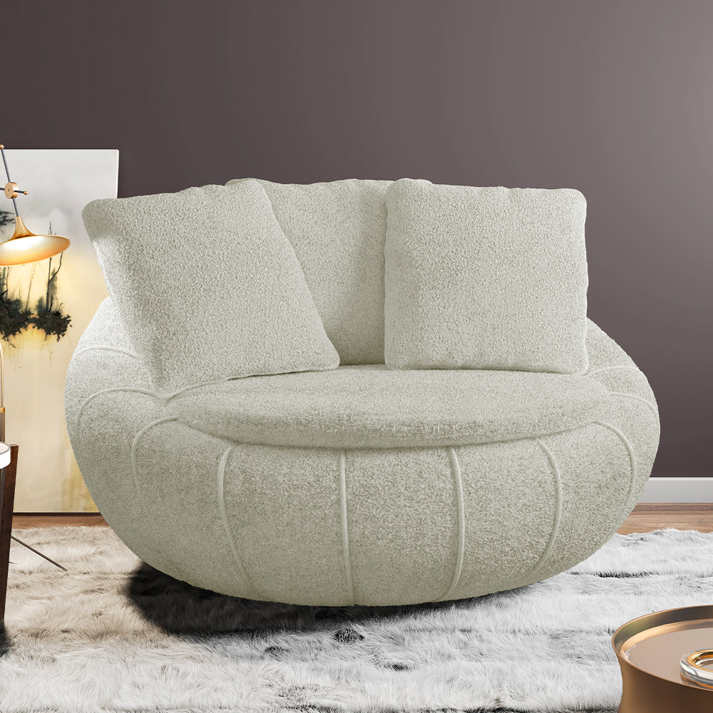 Kit 02 Poltronas Para Sala De Estar Decorativa Giratória Kira M03 Bouclê Bege Claro - Lyam Decor
