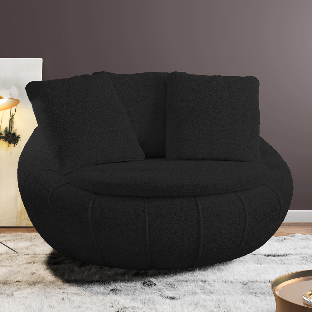 Kit 02 Poltronas Para Sala De Estar Decorativa Giratória Kira M03 Bouclê Preto - Lyam Decor