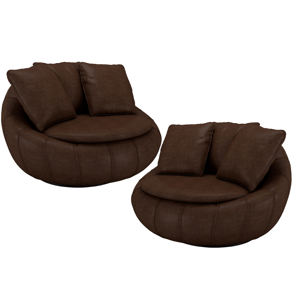 Kit 02 Poltronas Para Sala De Estar Decorativa Giratória Kira M03 Couríssimo Marrom - Lyam Decor