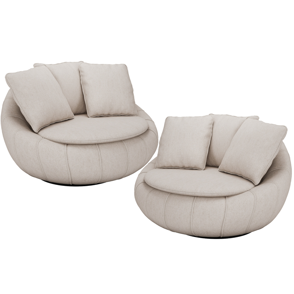 Kit 02 Poltronas Para Sala De Estar Decorativa Giratória Kira M03 Linho Cru - Lyam Decor