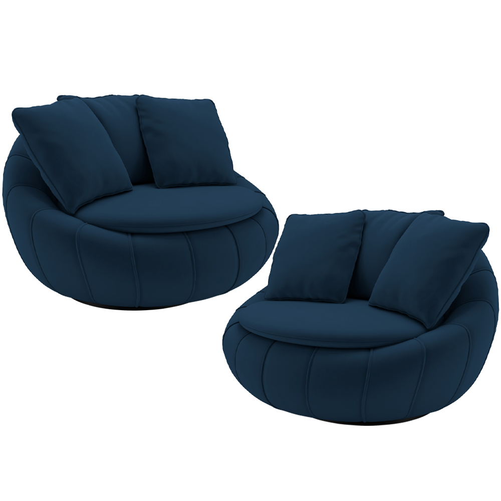 Kit 02 Poltronas Para Sala De Estar Decorativa Giratória Kira M03 Veludo Azul - Lyam Decor