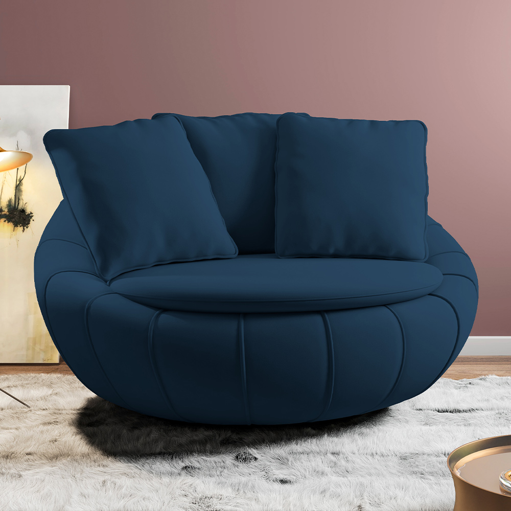 Kit 02 Poltronas Para Sala De Estar Decorativa Giratória Kira M03 Veludo Azul - Lyam Decor